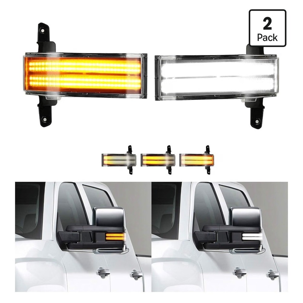 ROCCS LED Sequential Amber Turn Signal White Parking Tow Mirror Lights 2-Pack